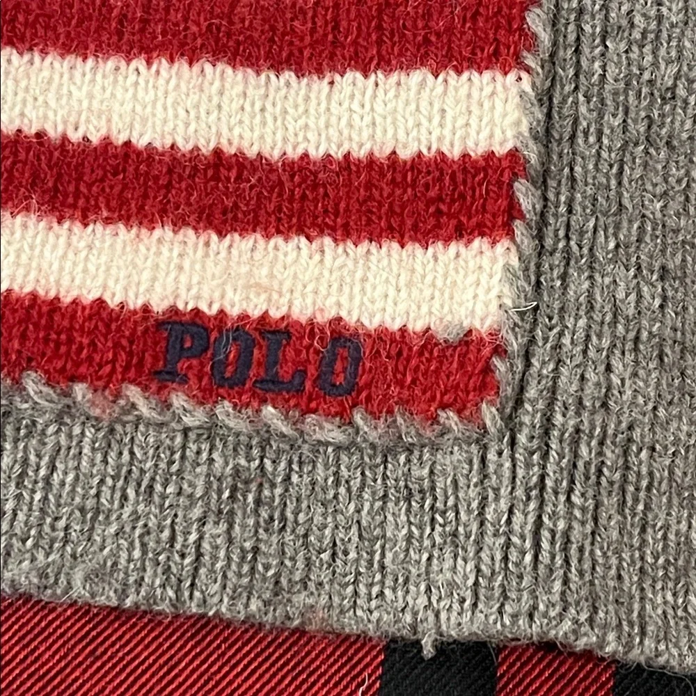 Polo Ralph Lauren American Flag Scarf Grey 58”x12” Wool Laine USA